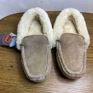 Lamo Women’s Suede Leather Faux Fur Trim Slippers Shoes Size 6 Comfort Brown Tan